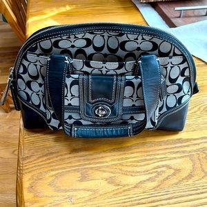 Coach F13977 Signature Domed Jacquard Shoulder Khaki Canvas Satchel